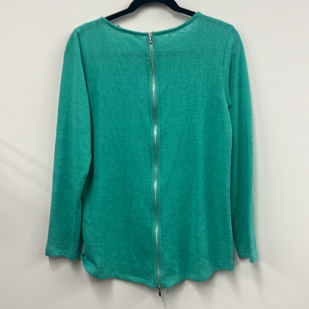 Soft surroundings teal knit zip back sweater M - Picture 5 of 6